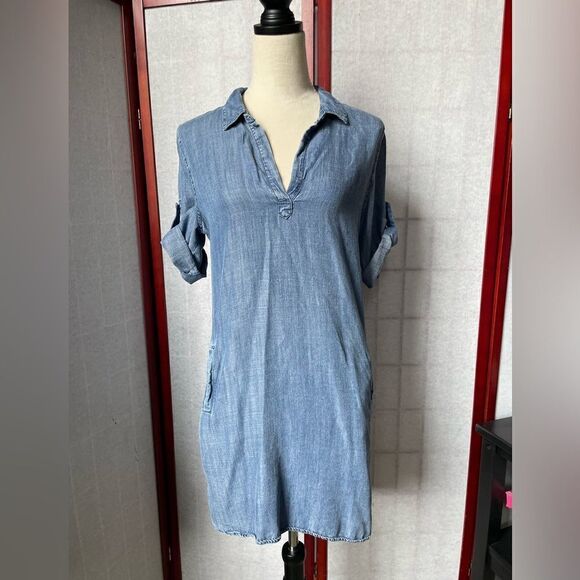 Velvet Heart Chambray Blue Collared Pullover Shirt Dress w/Pockets (Size: Small - Picture 4 of 15